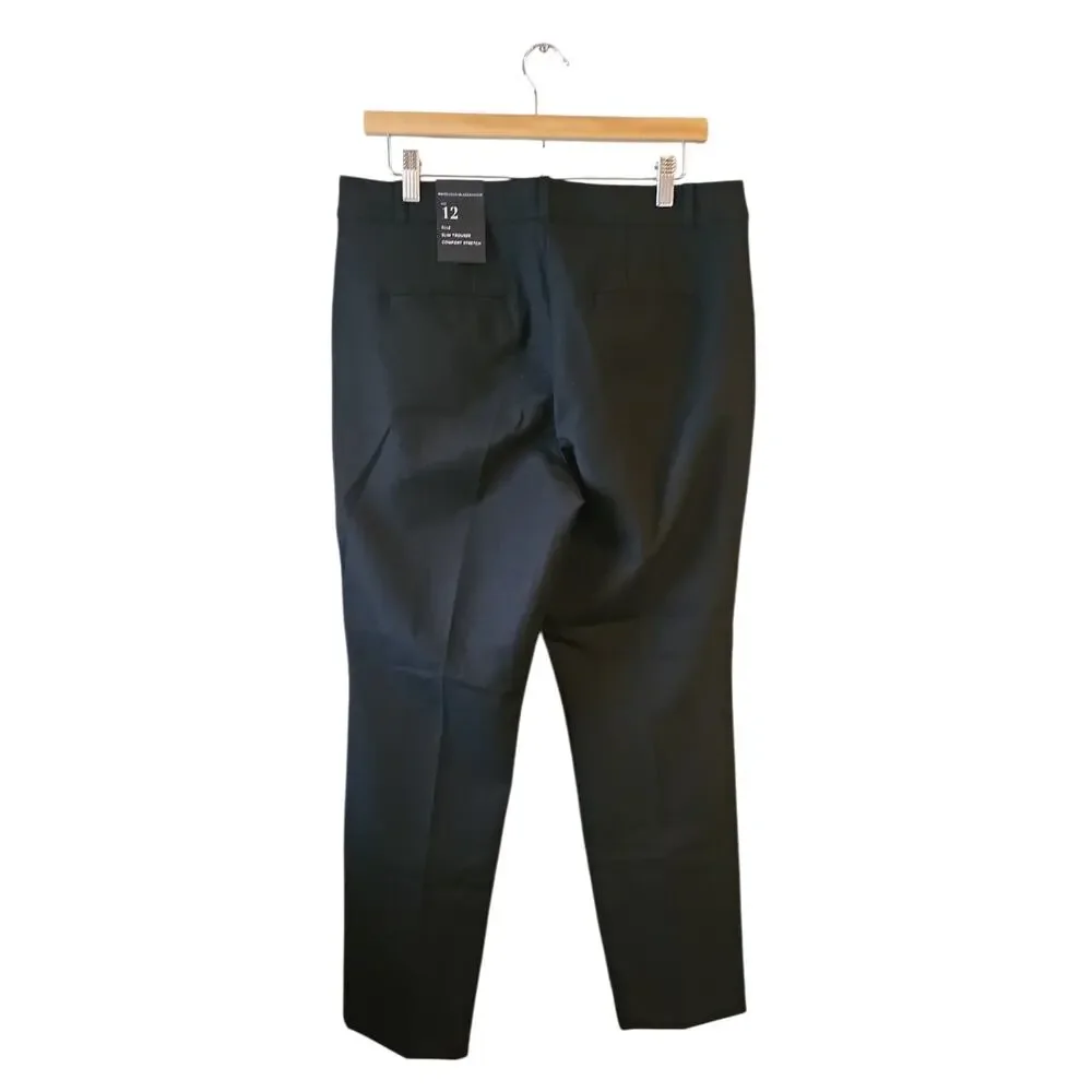 WHBM Elle Slim Trouser Comfort Stretch Pants black sz 12 new $99 WP104